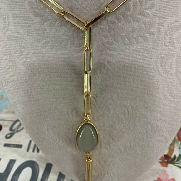 Halogen Stone Y-Drop Tassel Oval Link Necklace - Picture 4 of 7